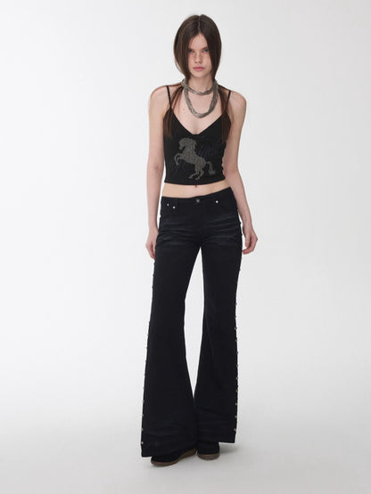 Knight Horse Rhinestone Cable-Knit Camisole
