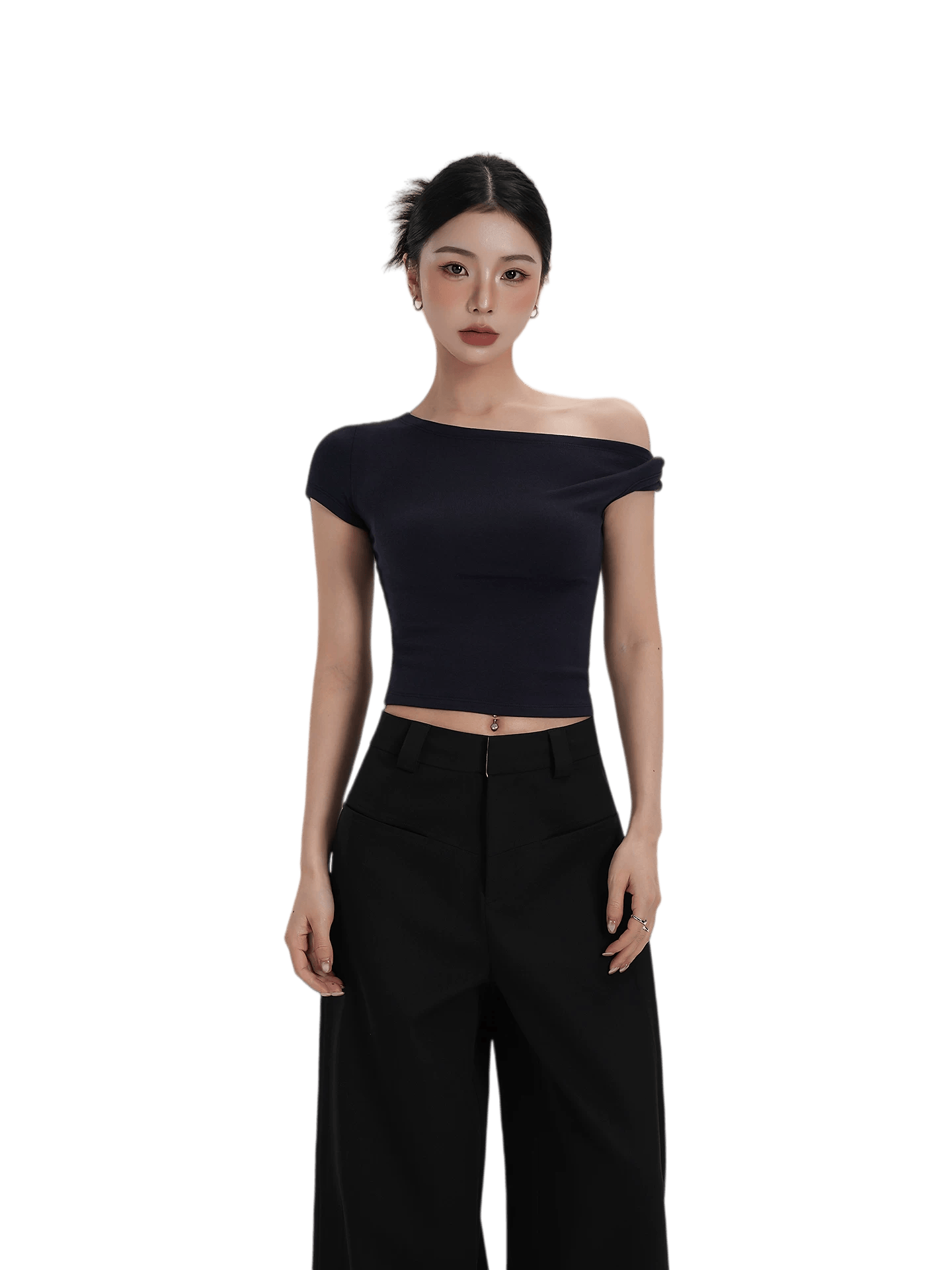 Asymmetric Off-Shoulder Cropped Tee