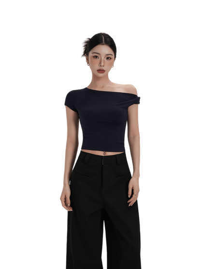 Asymmetric Off-Shoulder Cropped Tee