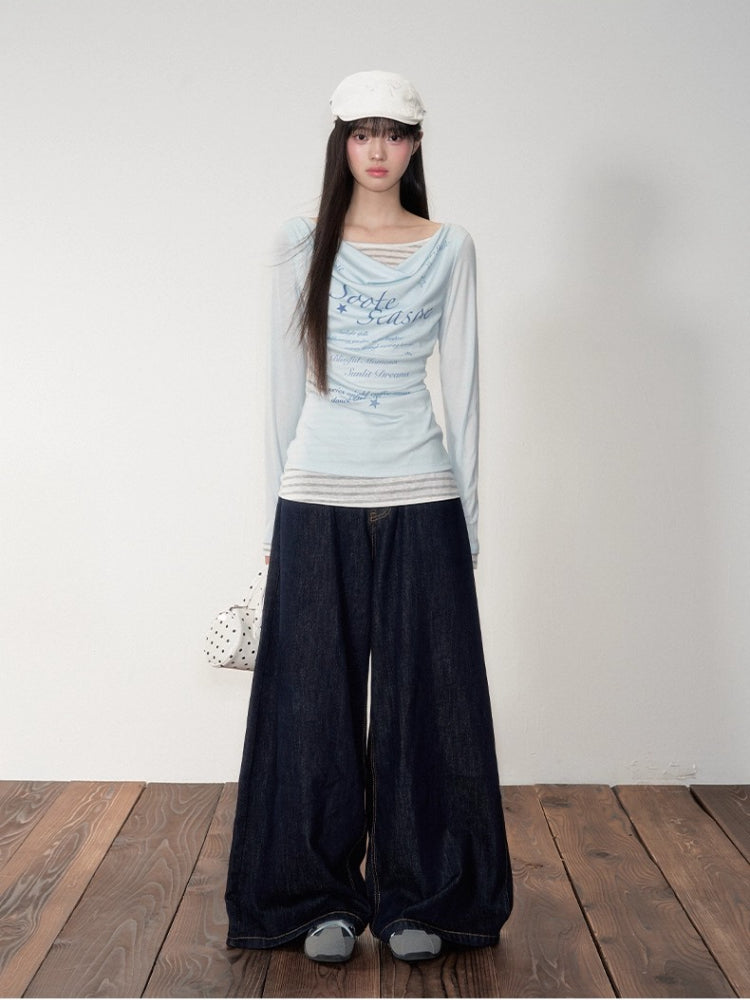 Two-piece Printed Fitted Long-sleeve T-shirt