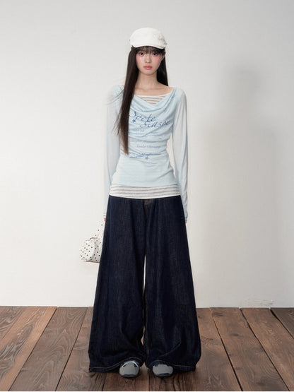 Two-piece Printed Fitted Long-sleeve T-shirt