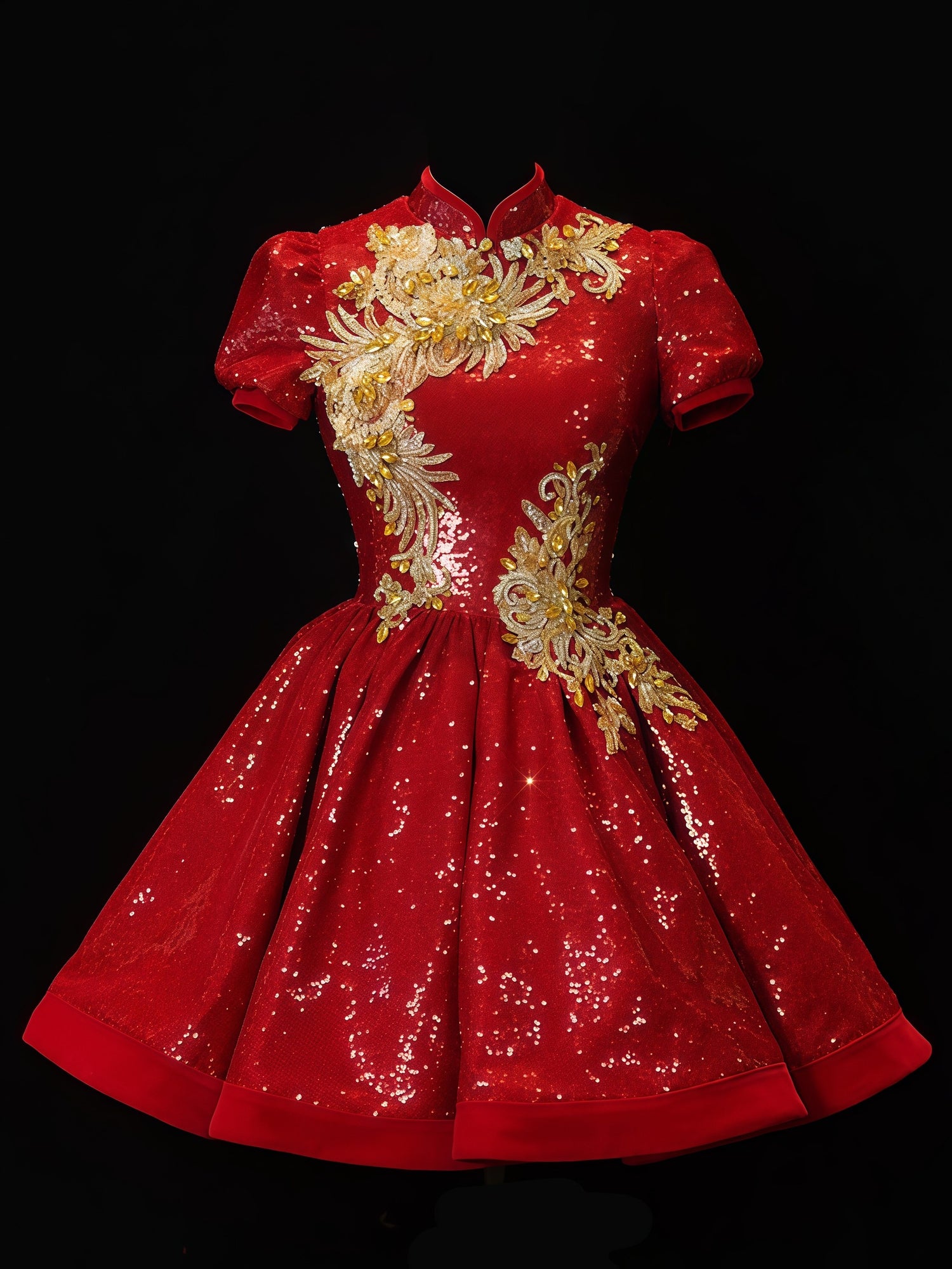 Crimson Imperial Embellished Flare Dress