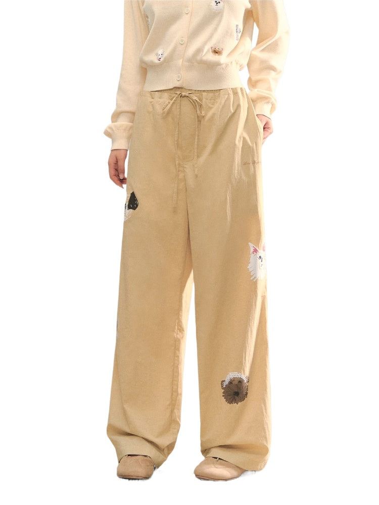 Fun Dog Print High-Waist Pants