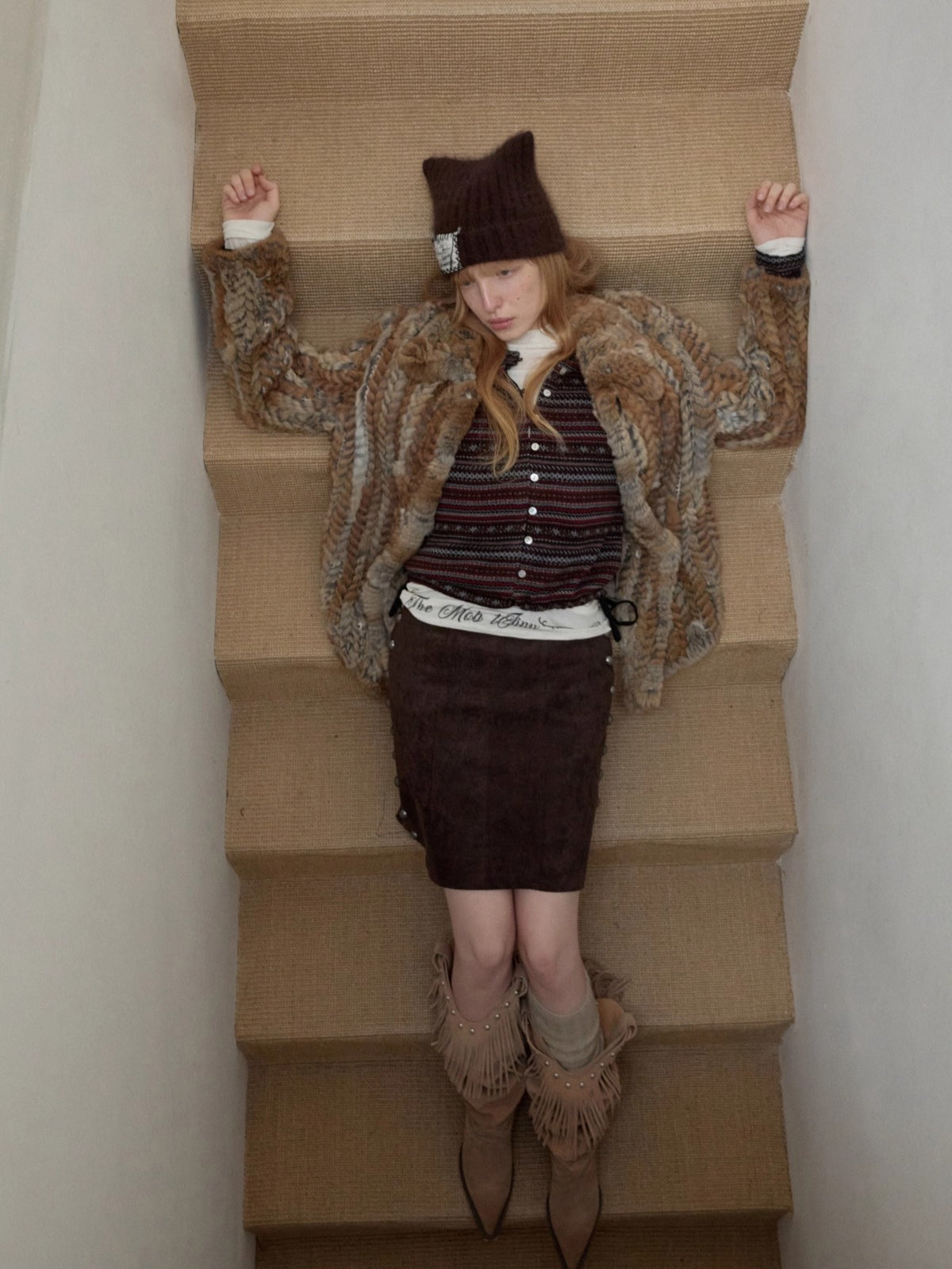 Melard Woven Rabbit Fur Shirt Jacket