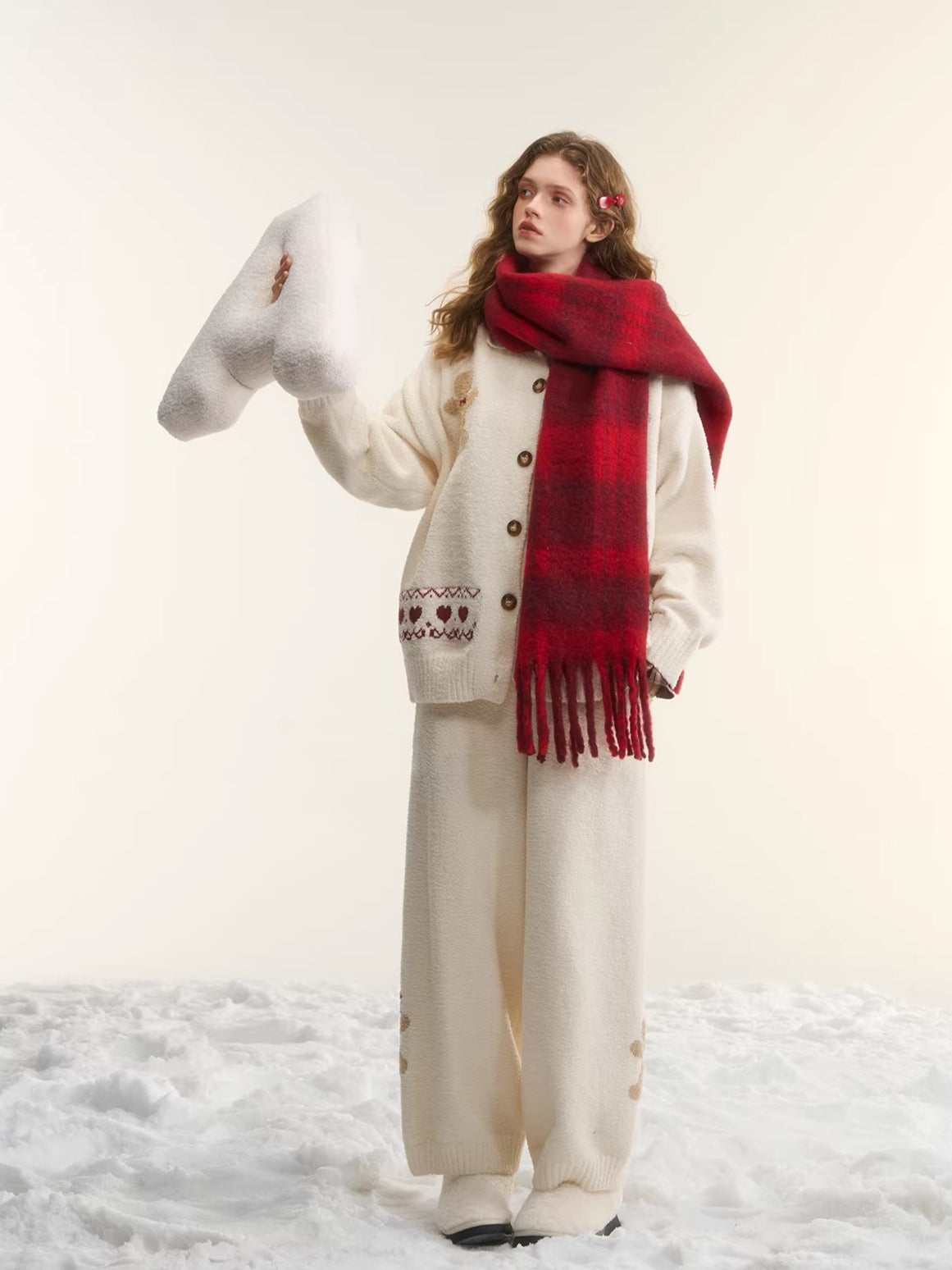 Vintage Wool-Blend Red Plaid Scarf