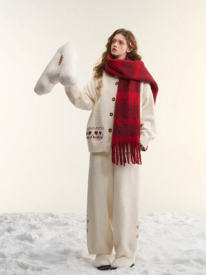 Vintage Wool-Blend Red Plaid Scarf