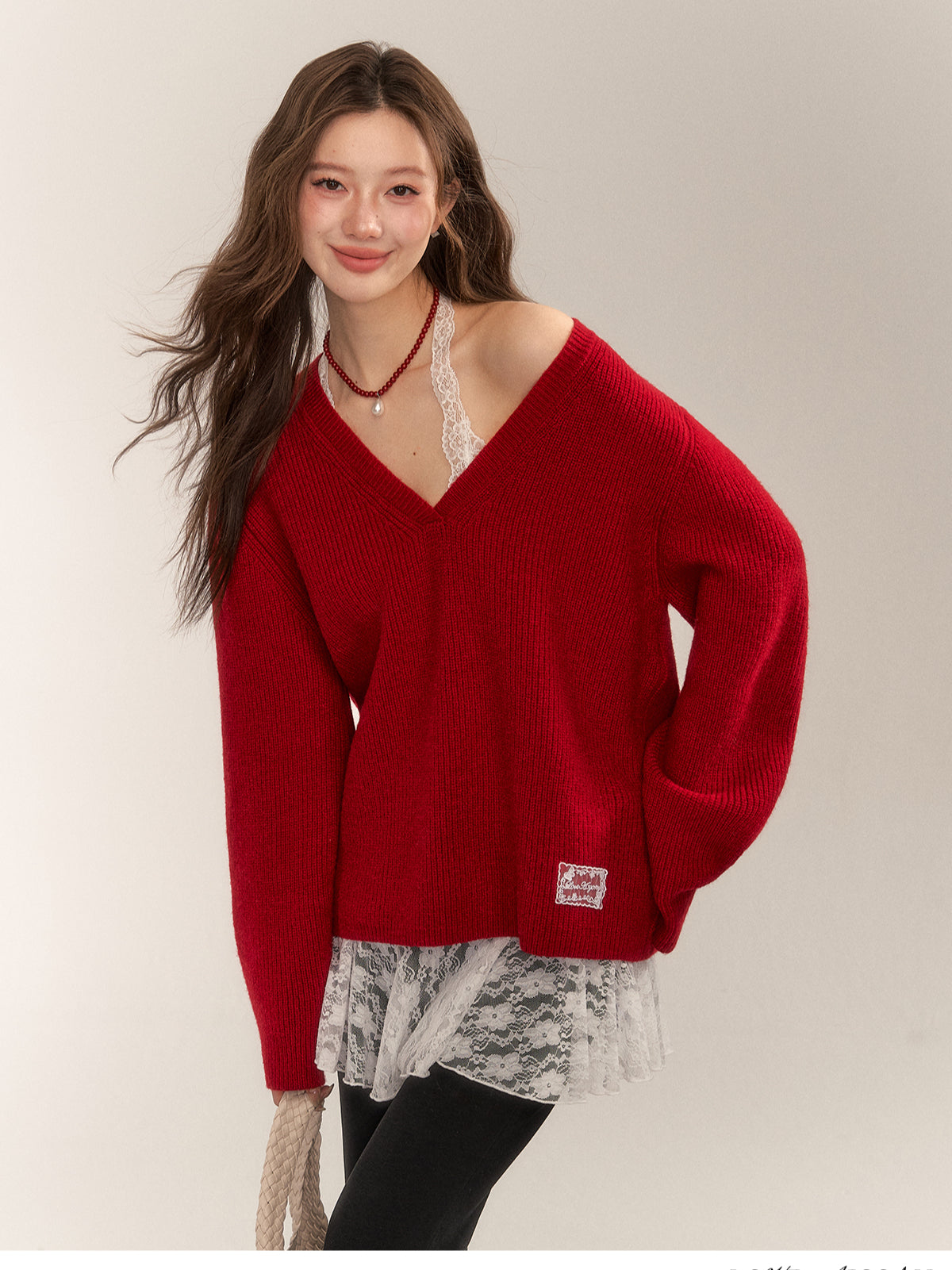 Halter V-Neck Loose Knit Sweater