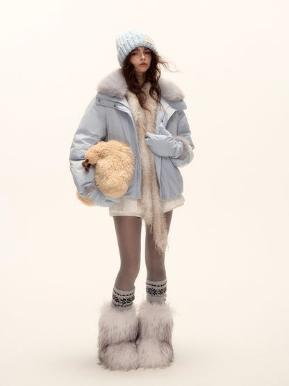 Fur-Collar Short Down Puffer Jacket
