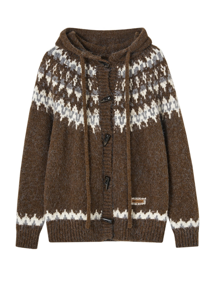 Fair Isle Hooded Knit Cardigan