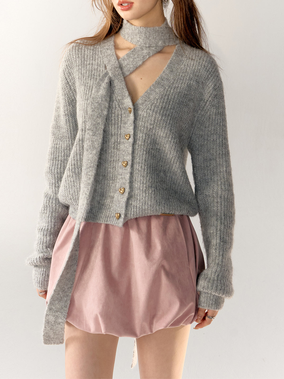 Halter Tie V-Neck Knit Cardigan