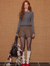 Plaid Suede Belted High-Waist A-Line Shorts - CHINASQUAD