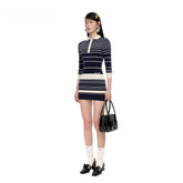 Striped Wool-Blend Knit Midi Dress - CHINASQUAD