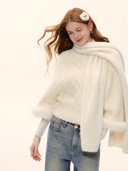 Wool-Blend Cable-Knit Batwing Scarf Sweater