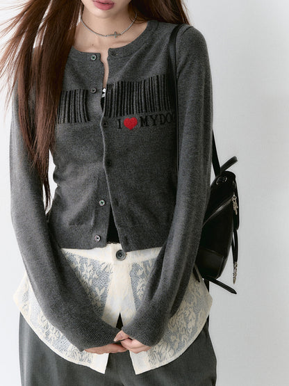 &quot;I love Dog&quot; Series Slim Fit Knit Cardigan