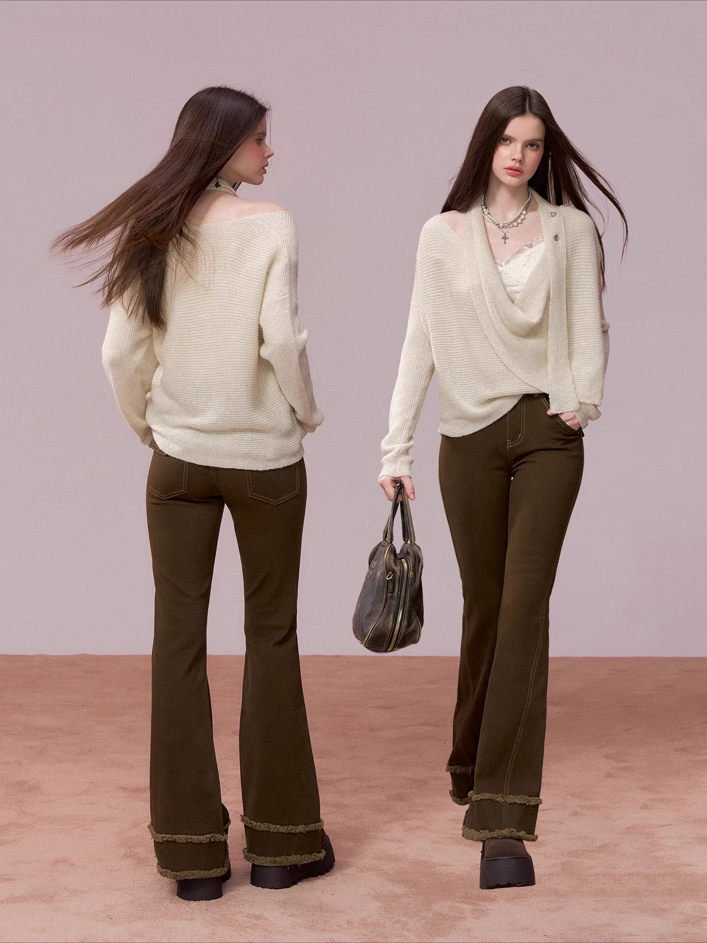 Shimmer Drape-Neck Sweater