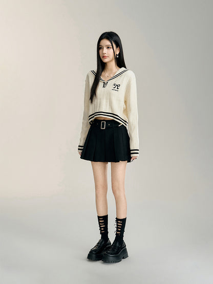 Off-White Navy Collar Cropped Sweater