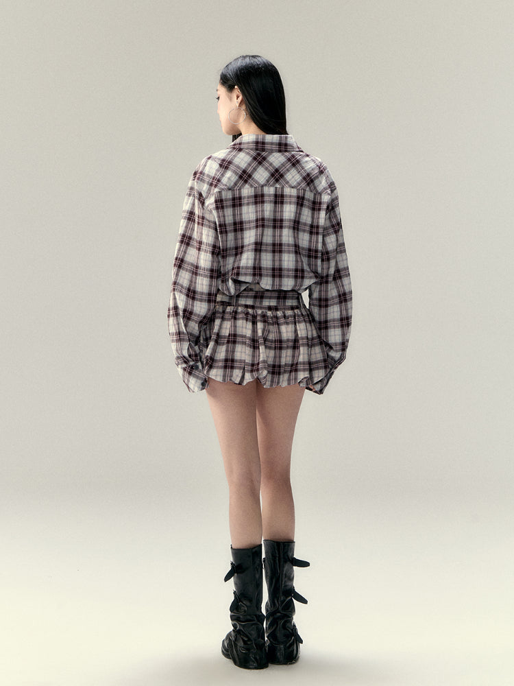 Plaid Design Shirt &amp; Skirt Set