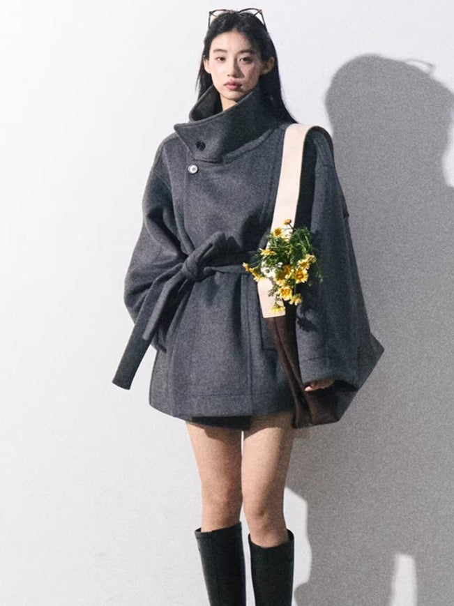 Heavyweight Wool Stand-Collar Short Coat