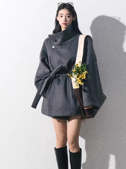 Heavyweight Wool Stand-Collar Short Coat