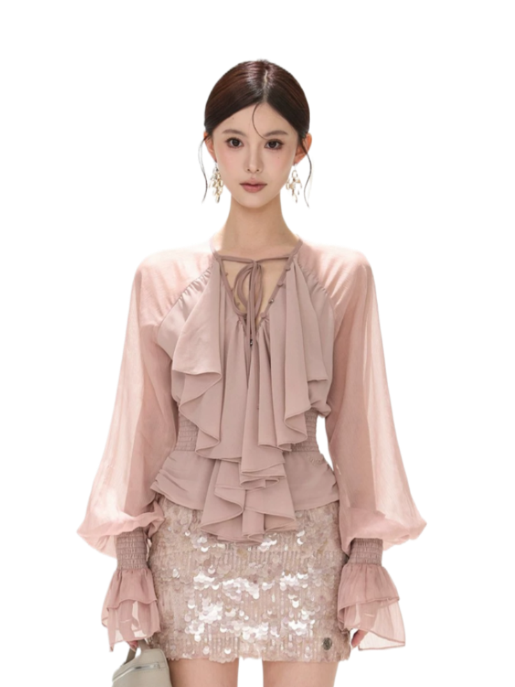 Luminous Nouveau Ruffle Chiffon Blouse