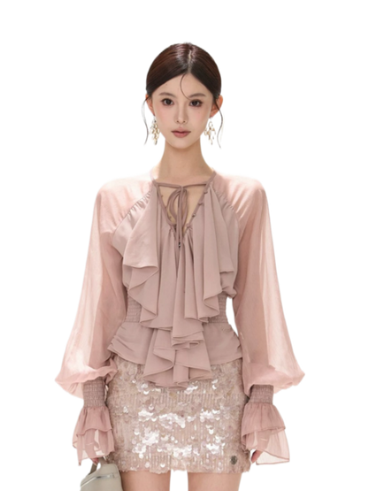 Luminous Nouveau Ruffle Chiffon Blouse