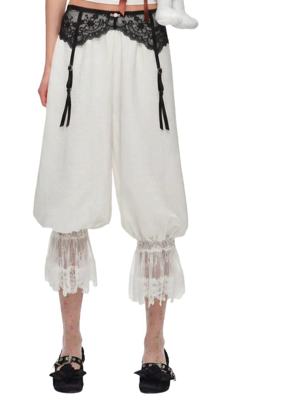 Lace-Trim Relaxed Cropped Balloon Pants