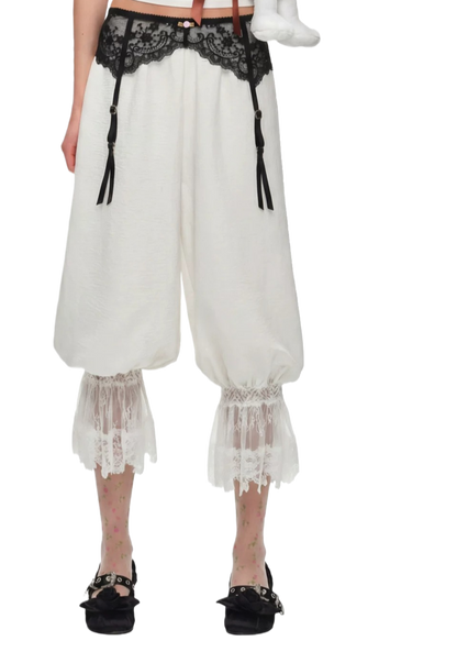 Lace-Trim Relaxed Cropped Balloon Pants