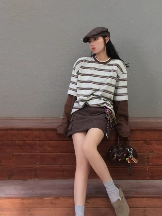 Contrast-Neck Relaxed Patchwork Cotton T-Shirt