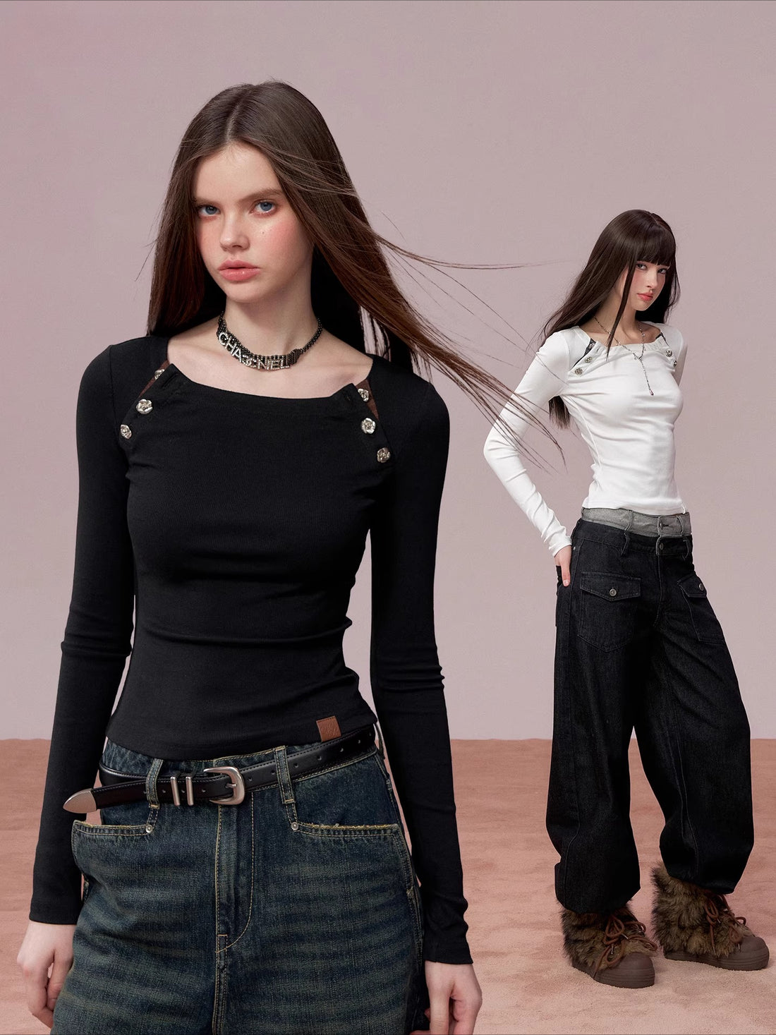 Embellished Fitted Long-Sleeve T-Shirt