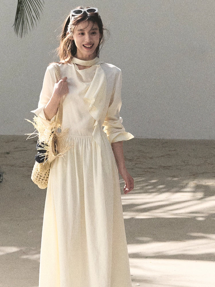 Ribbon Waist-Cinched Maxi Dress