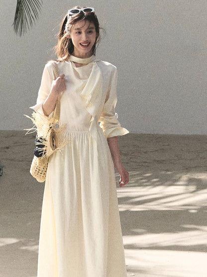 Ribbon Waist-Cinched Maxi Dress