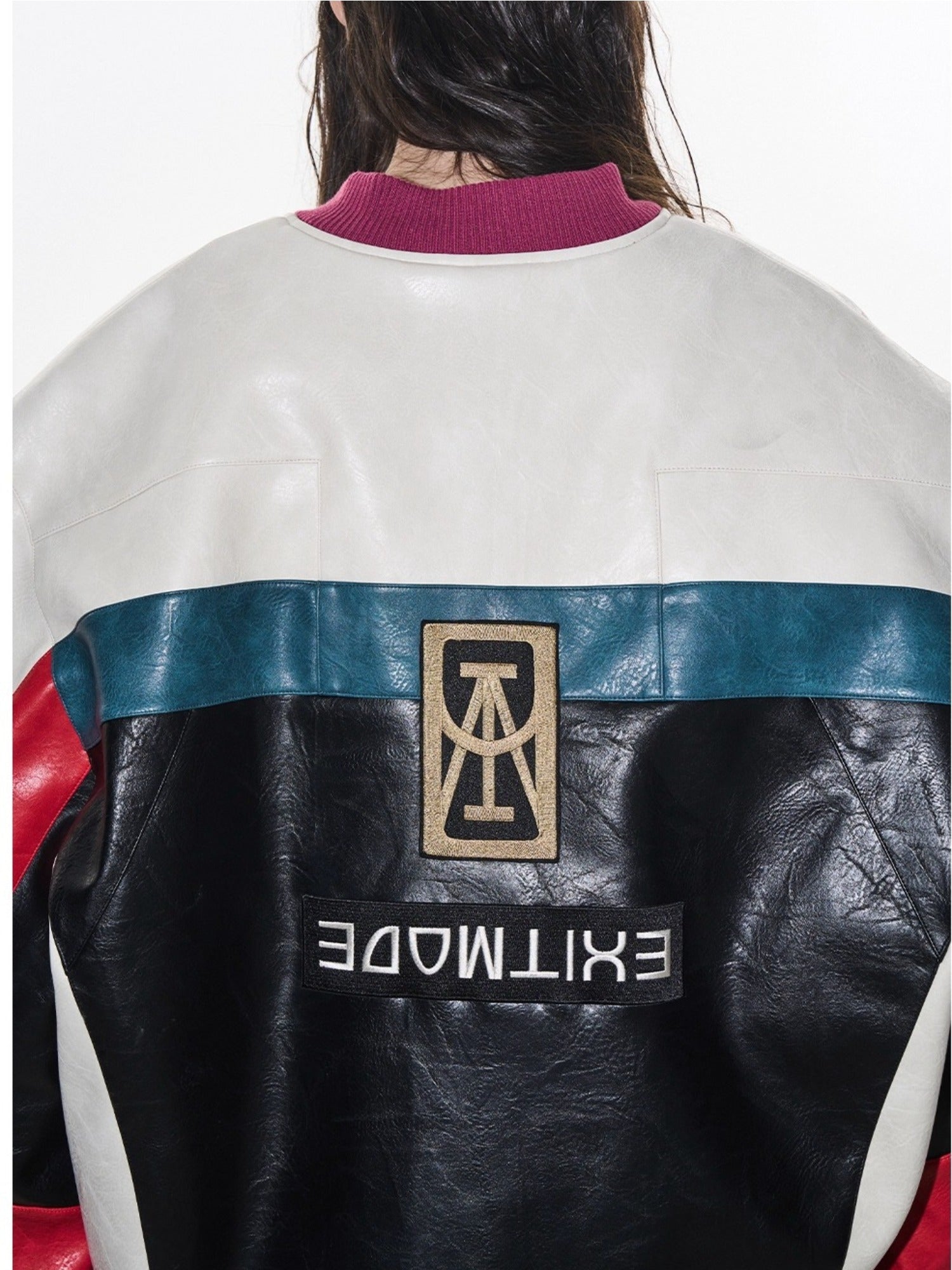 Color-Block Embroidered Moto Padded Jacket