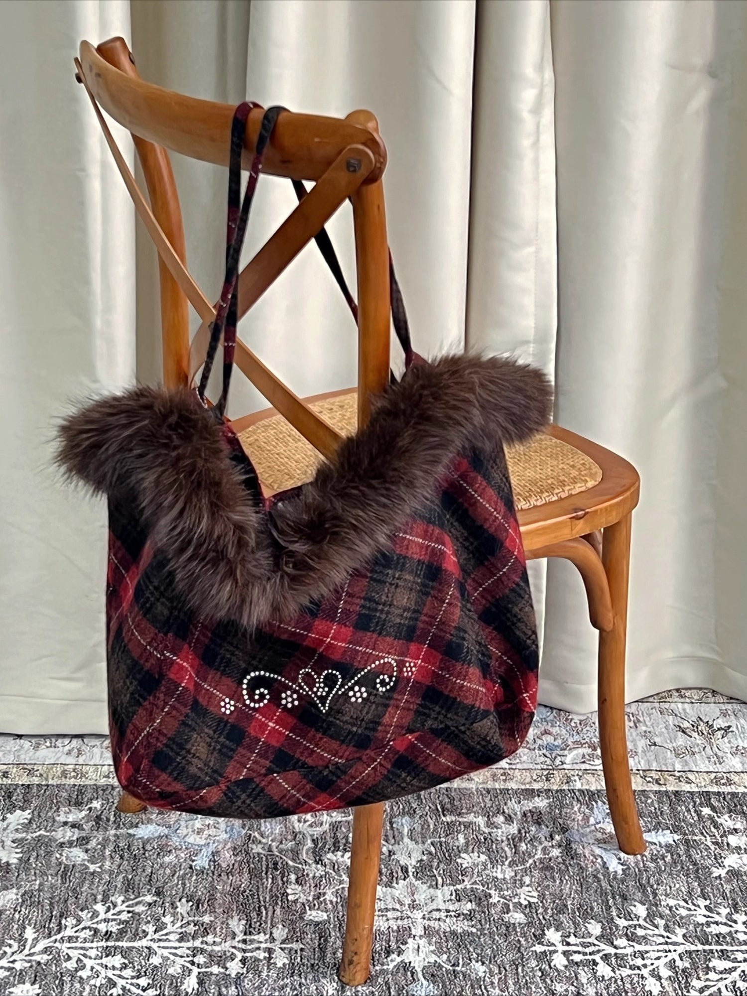 Plaid Wool-Blend Large Tote Bag