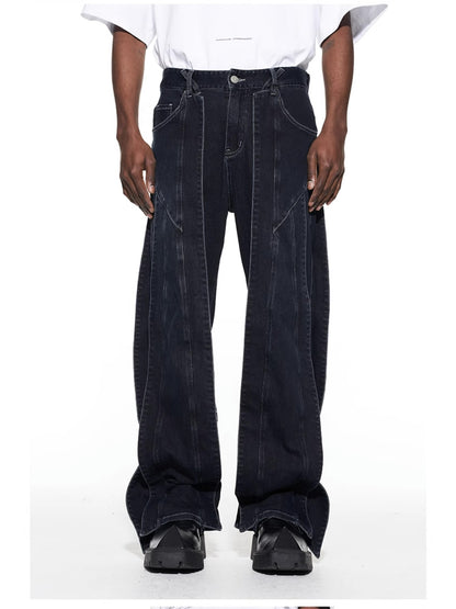 3D Cut Washed Denim Relaxed Jeans