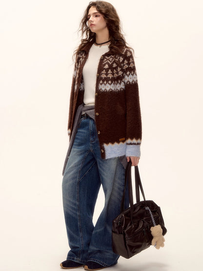 Wool Blend Fair Isle Button-Up Cardigan