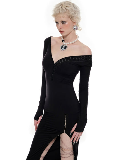 Black Long Sleeve Hook Dress