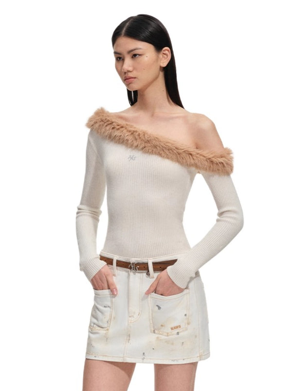 Sculpted Off-Shoulder Wool Blend Crewneck