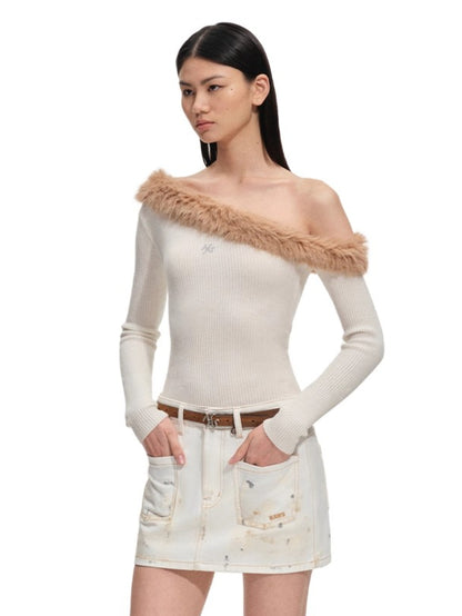 Sculpted Off-Shoulder Wool Blend Crewneck