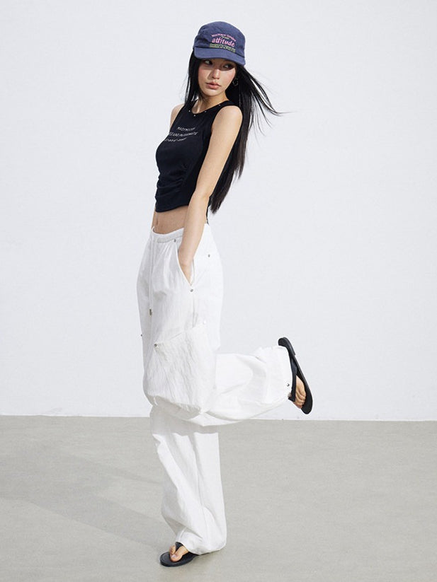 Ruched Utility Wide-Leg Cargo Pants
