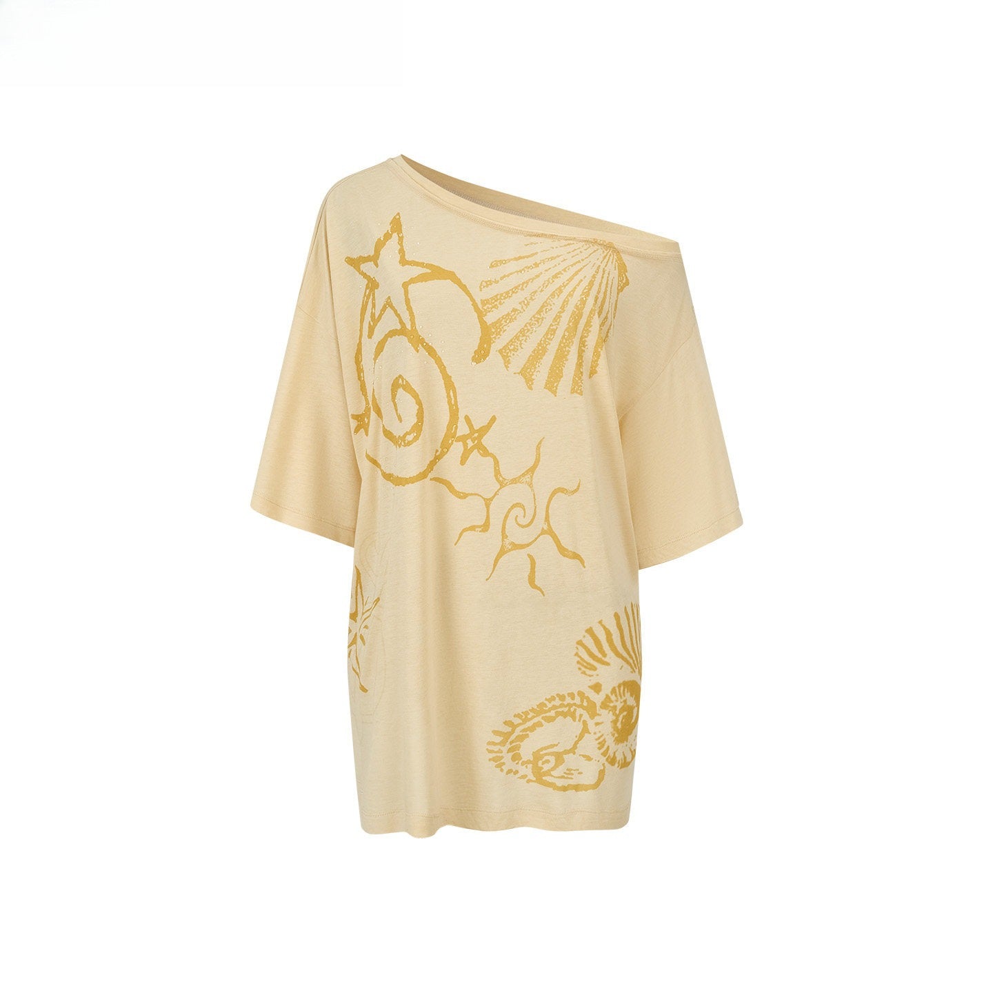 Ocean Print Asymmetric Oversized Modal T-Shirt