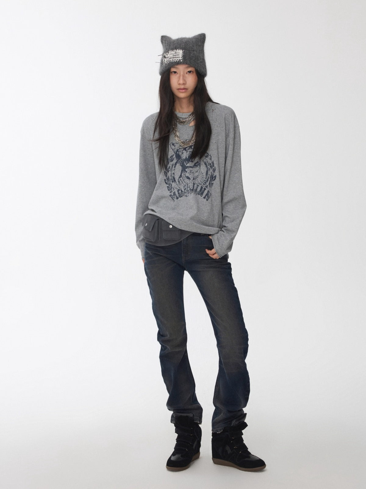 Hand-Stitched Cat-Ear Angora Knit Beanie