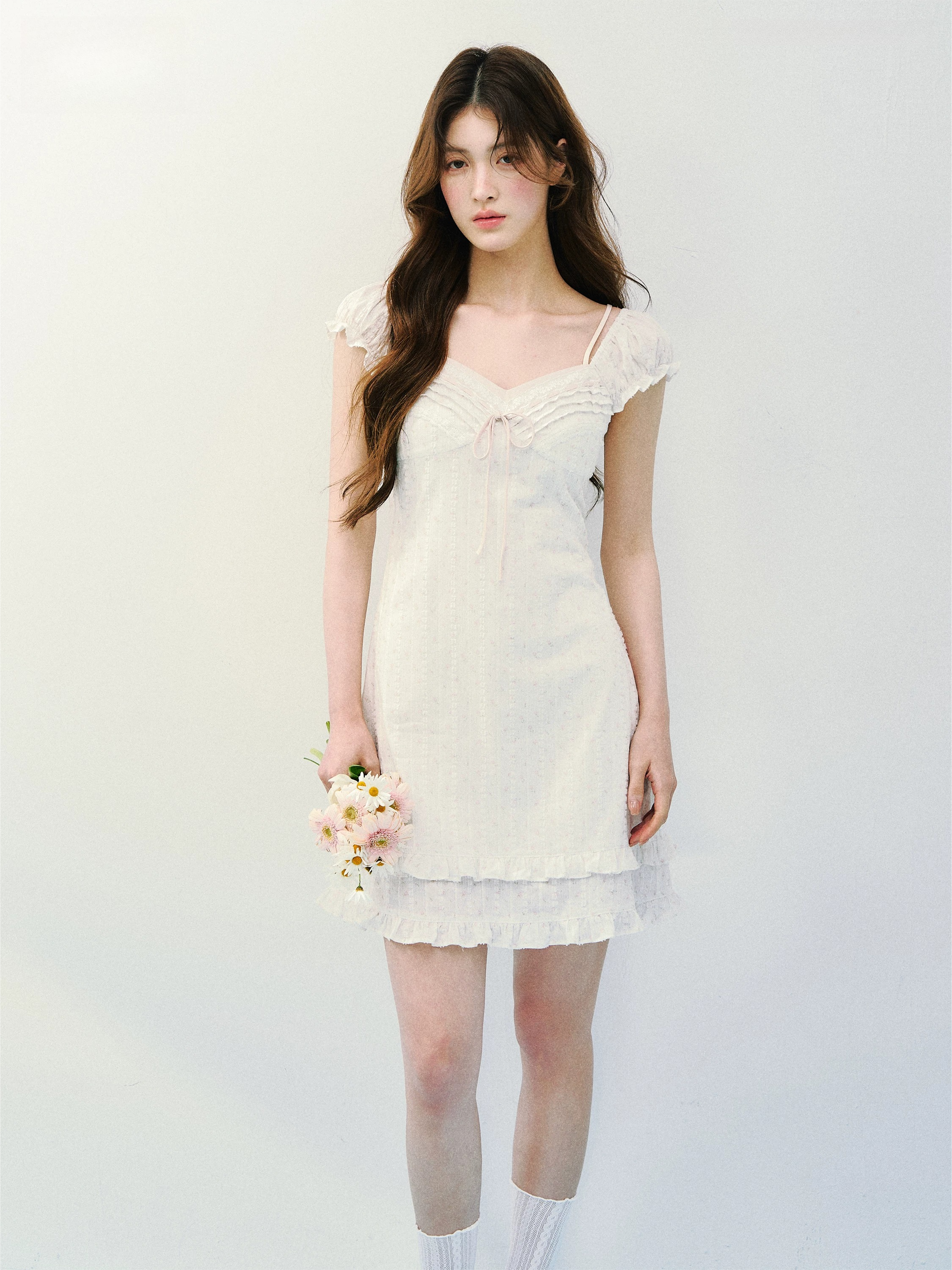 Vintage Floral Layered Square-Neck Dress