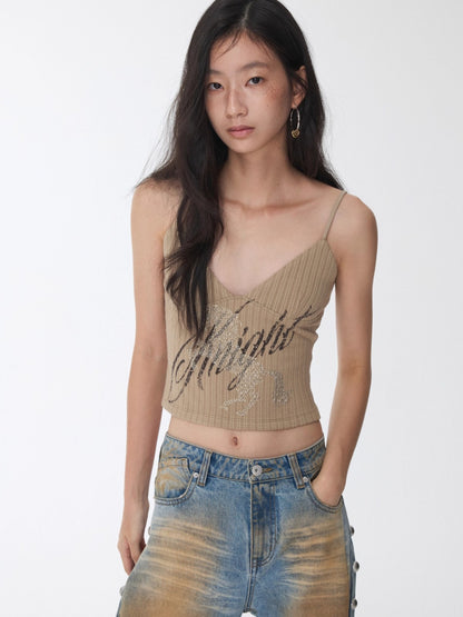 Knight Horse Rhinestone Cable-Knit Camisole