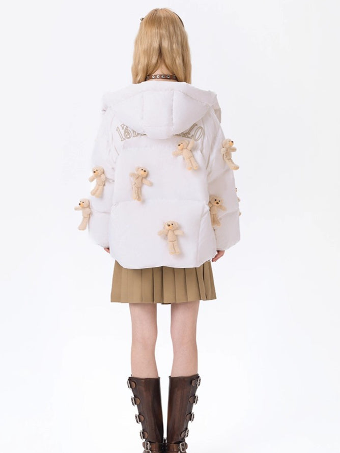 Allover Teddy Hooded Down Jacket