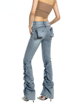 Blue Distressed Slim-Fit Flared Jeans - CHINASQUAD