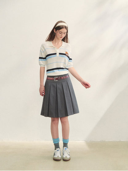 Embroidered Striped Knitted Short-sleeve Polo Shirt - CHINASQUAD