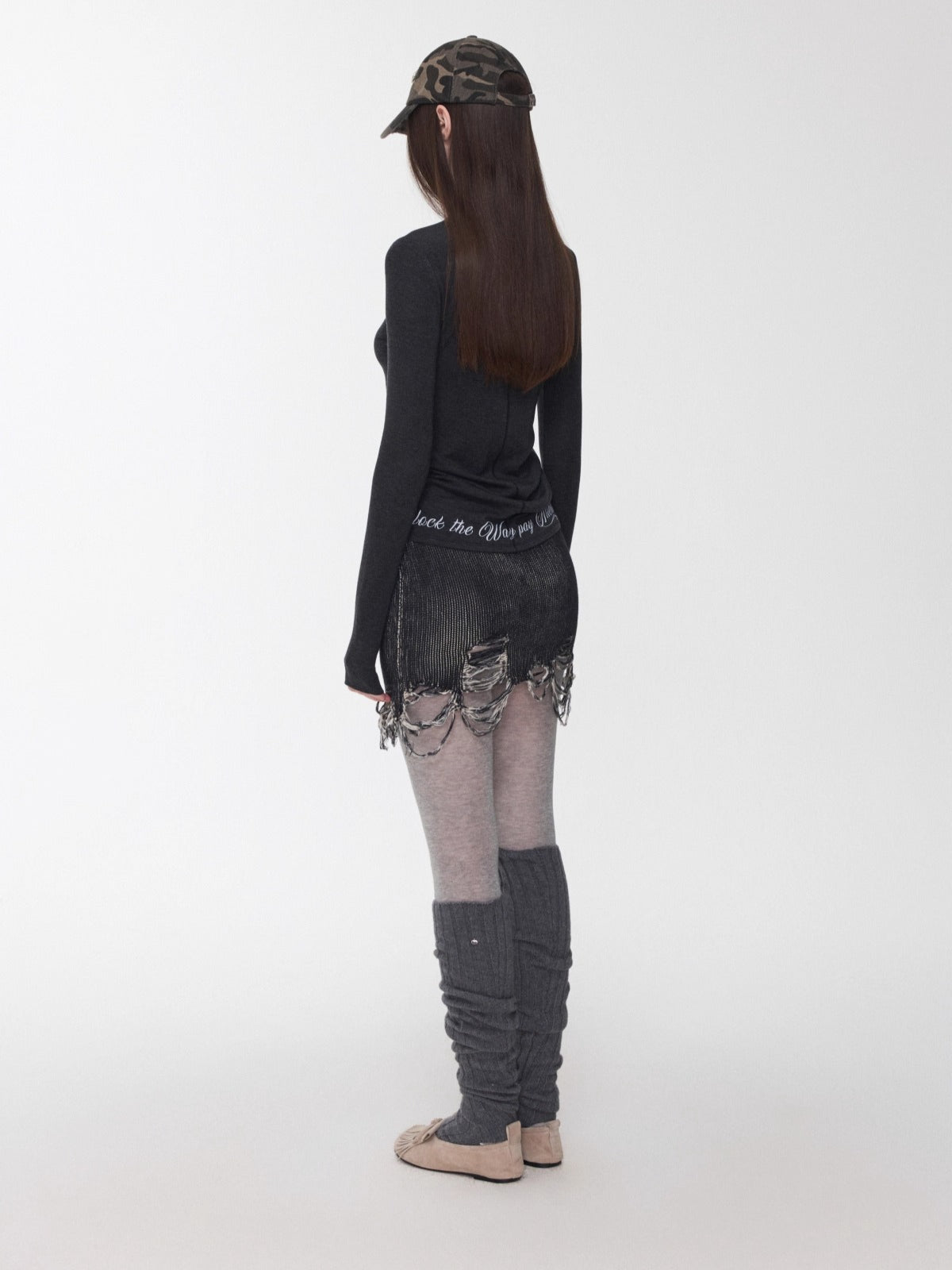 Cat Print Distressed Knit Mini Skirt