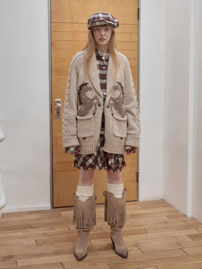 Vintage Red Plaid Frayed-Edge Utility Shirt Dress