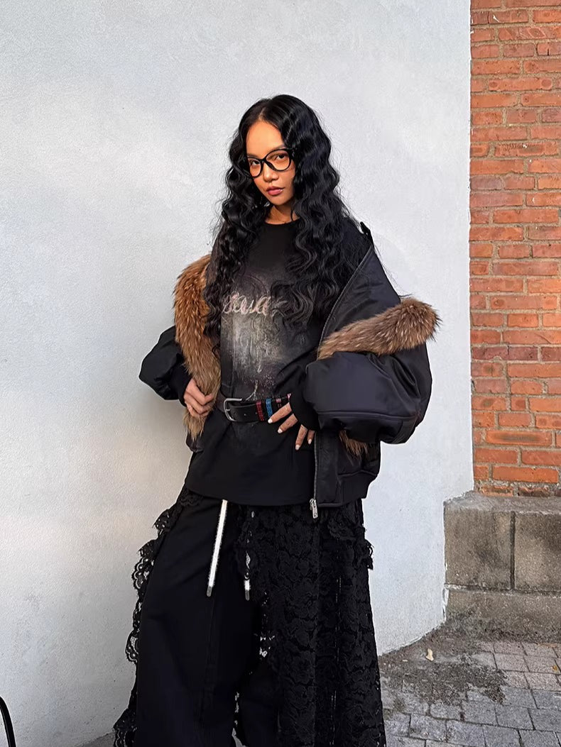 Raccoon Fur Trim Quilted Jacket