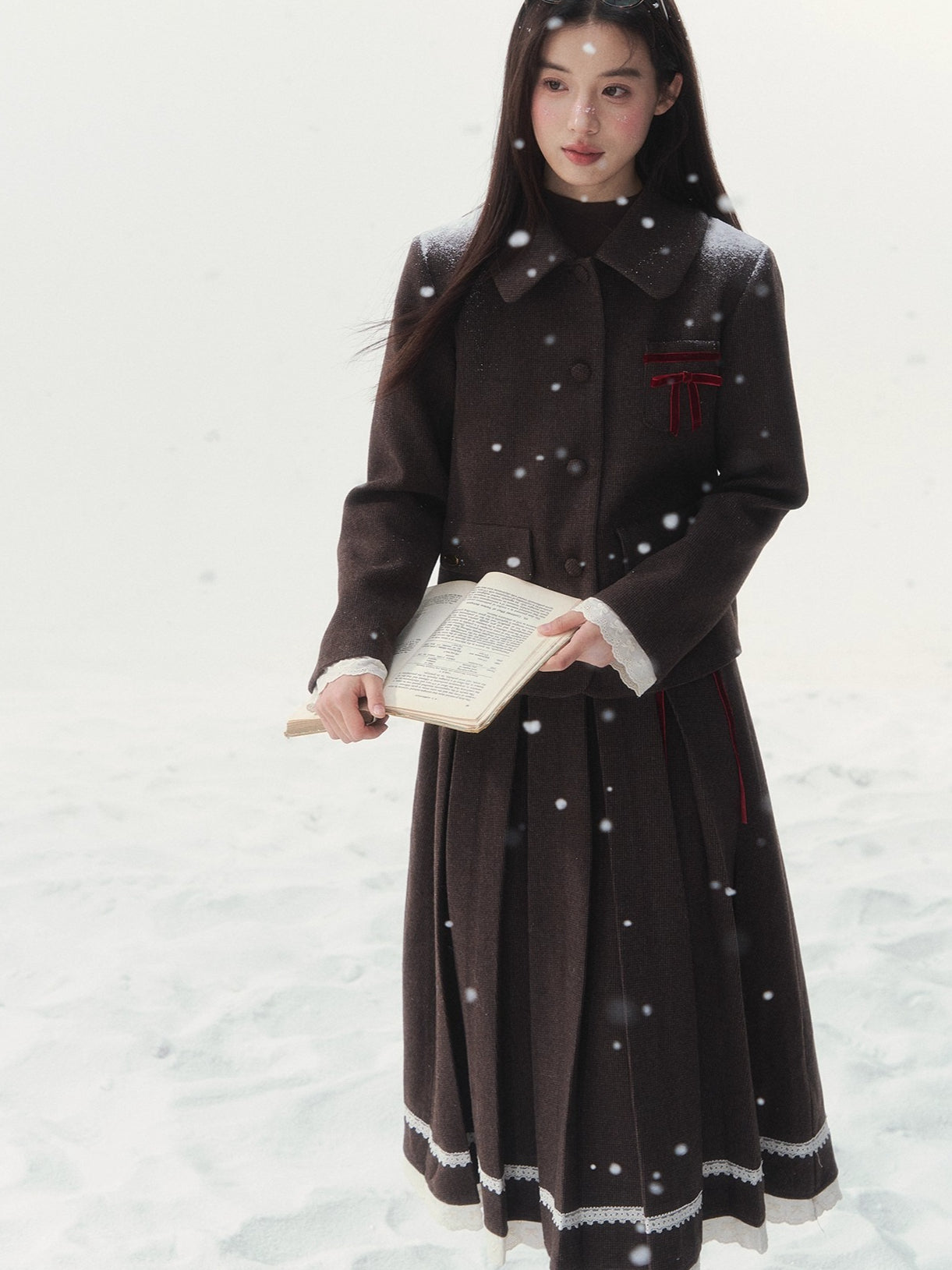 Vintage Wool Coat &amp; Pleated Skirt Set